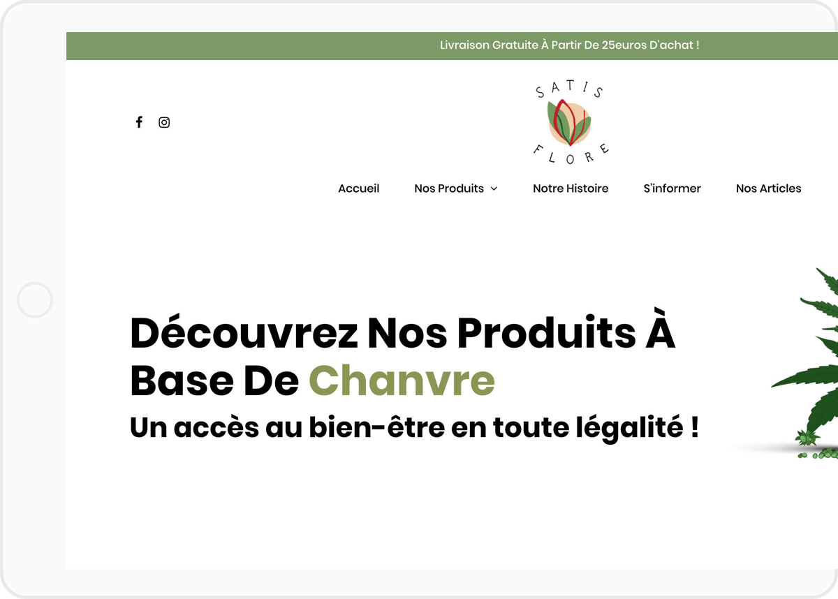 Page d'accueil site client Satisflore