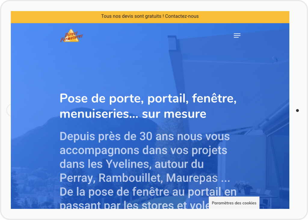 Page d'accueil site client DirectFermetures
